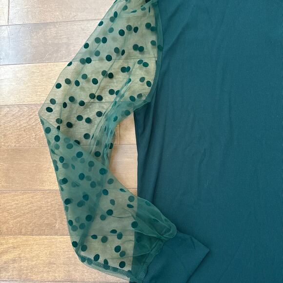 NWT blooming jelly Elegant Polka Dots Mesh Green Long Sleeve Blouse size XL - Picture 5 of 11